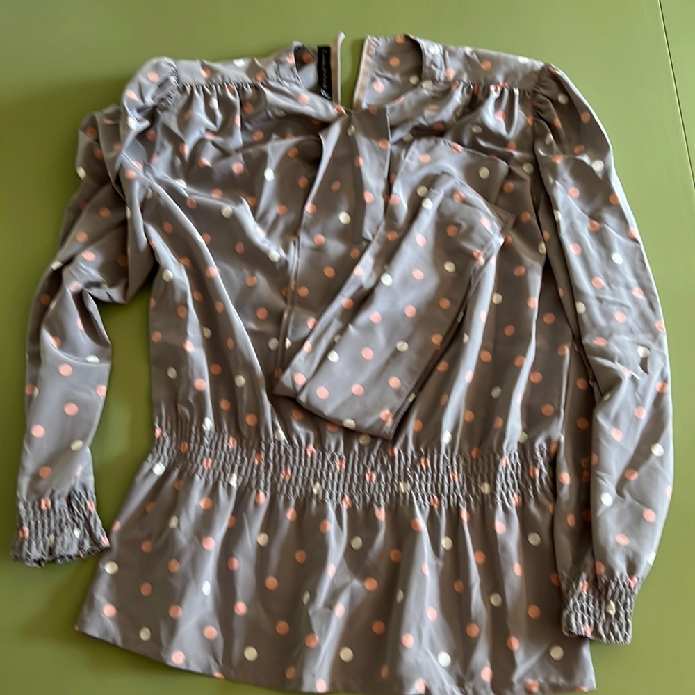 Louis Feraud blouse US6 $150; matches skirt and blazer in another ad.